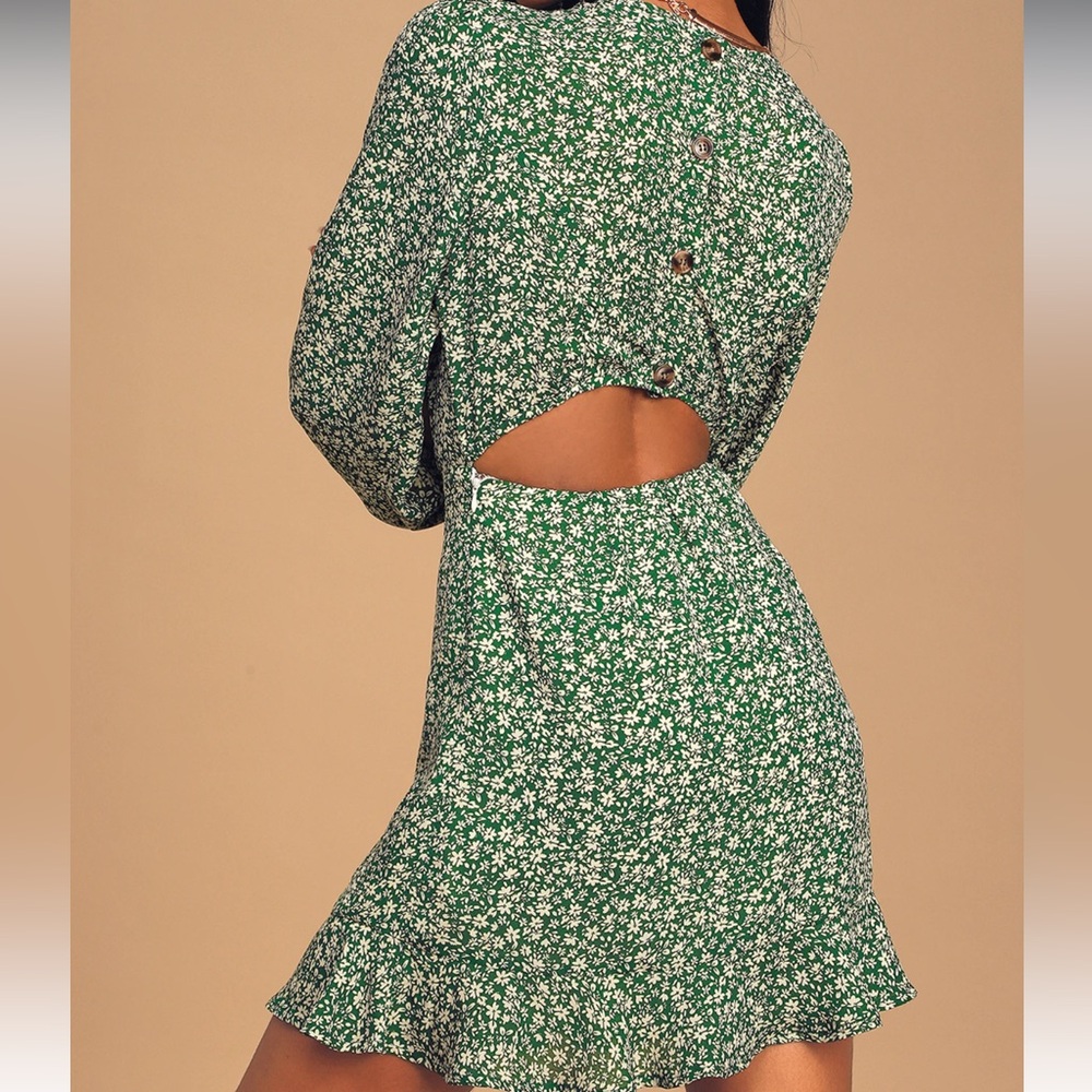 Lulus Blooming Darlin' Green Floral Print Ruffled Mini Dress - Picture 7 of 7